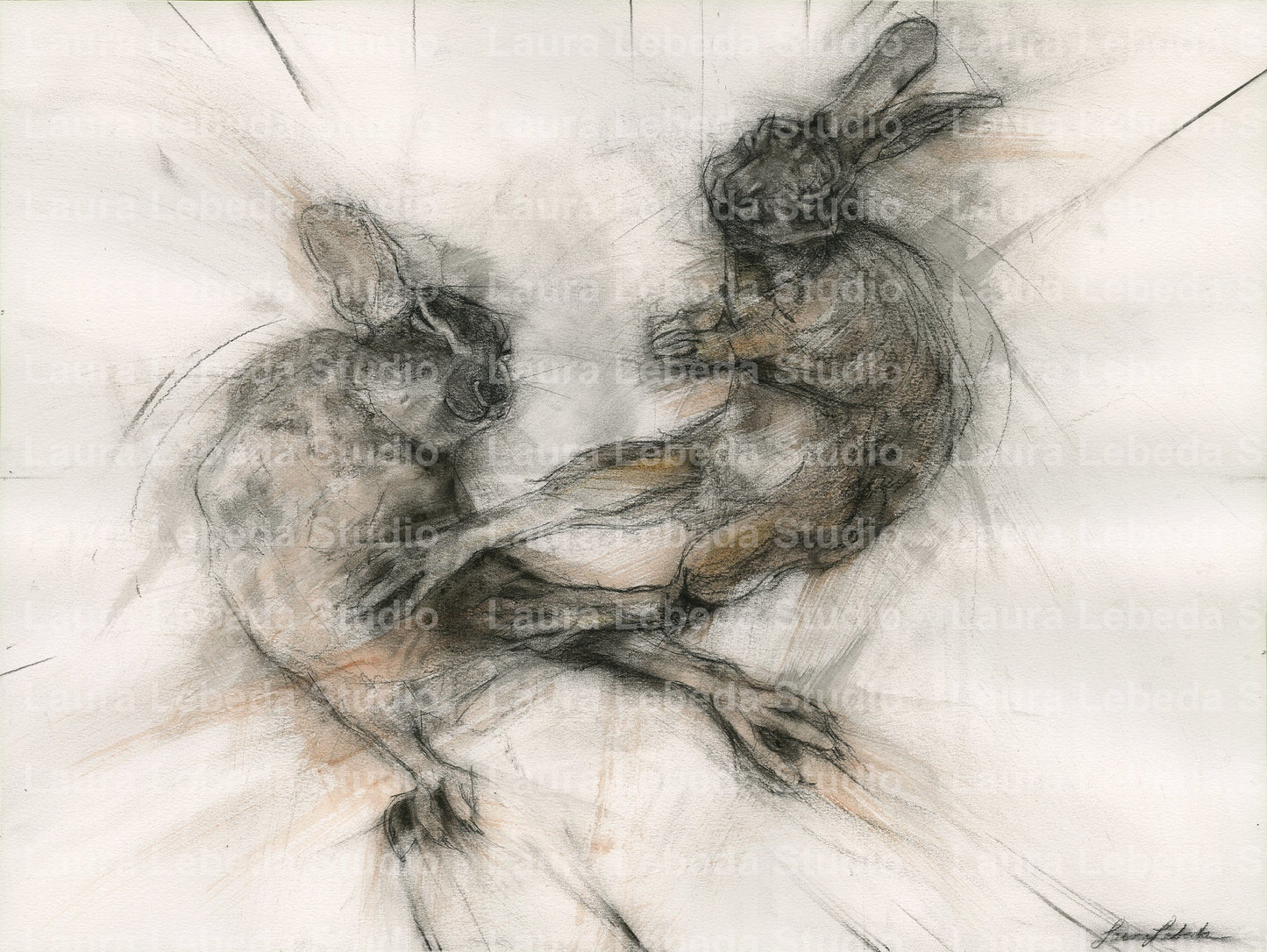 "Jousting Hares" 34" x 26" SOLD